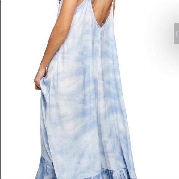 Free People] Blue White Tie dye Ruffle Cami Slip Maxi Dress. - Picture 3 of 10